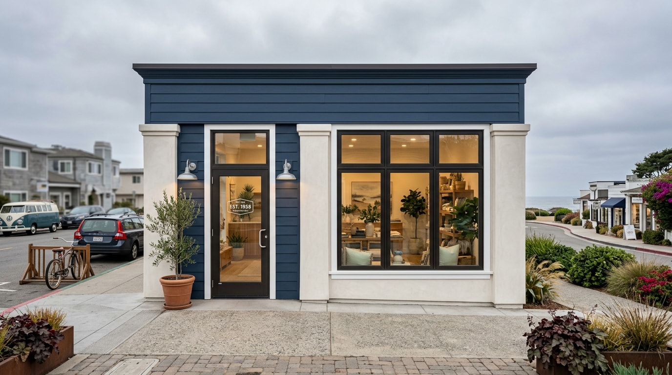 Finished commercial storefront renovation in a coastal California community Finished commercial storefront renovation in a coastal California community