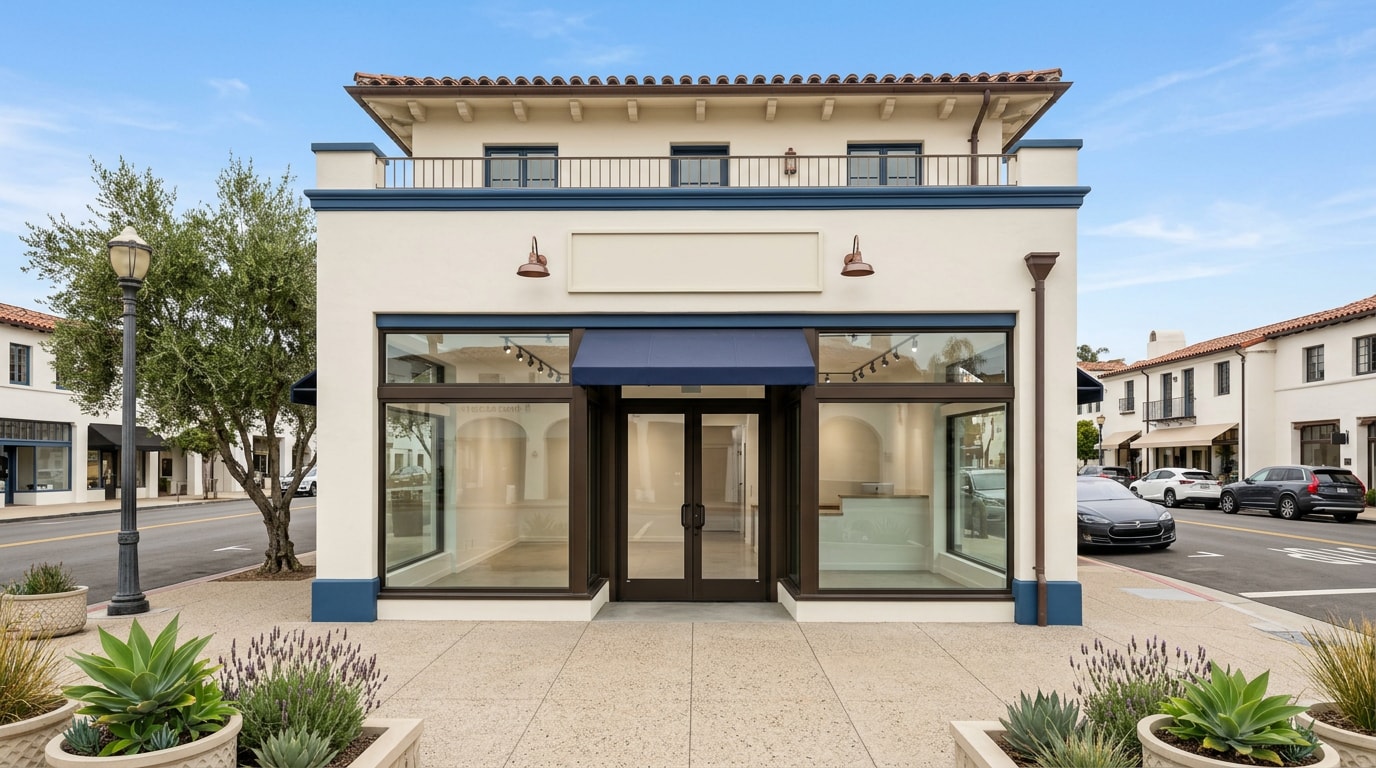 Renovated commercial storefront exterior in a Monterey County downtown district