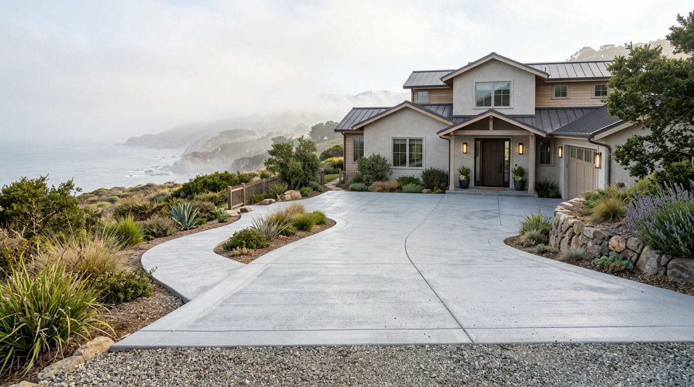 Finished concrete driveway at a coastal California home near Capitola