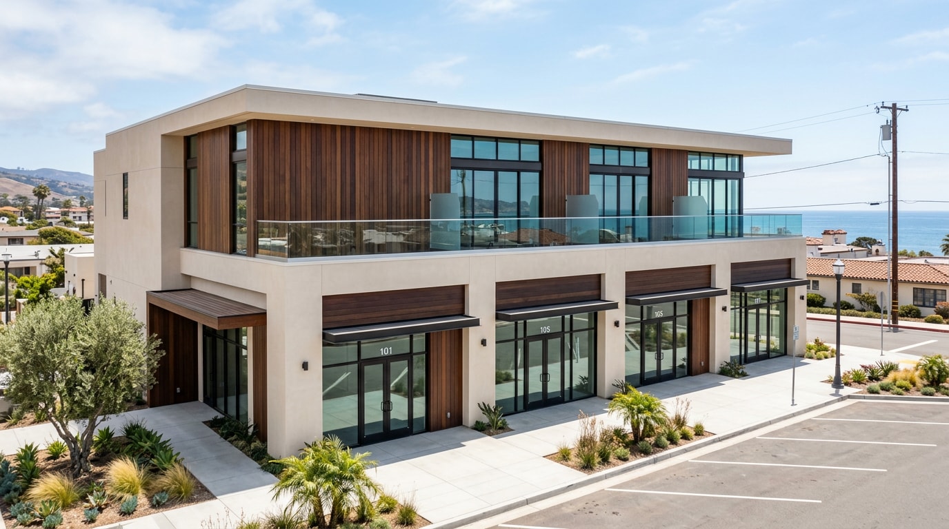 Finished commercial storefront building representing local commercial contractors in Santa Cruz, CA Finished commercial storefront building representing local commercial contractors in Santa Cruz, CA