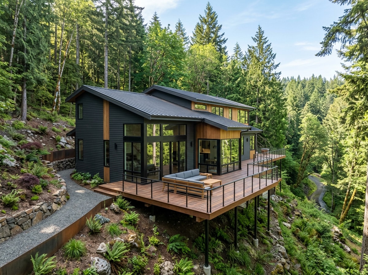 Completed custom home remodel on a steep lot in the Santa Cruz Mountains