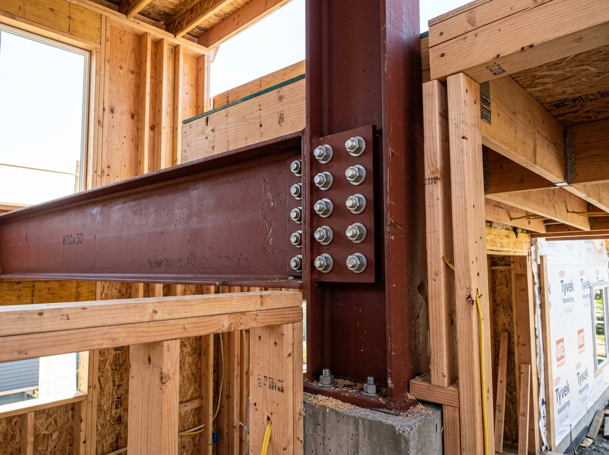 Steel moment frame beam installed during a residential room addition in the Watsonville Area