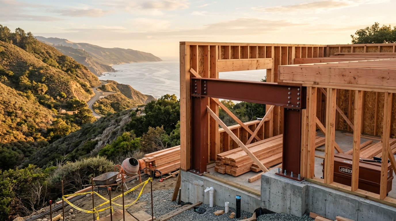 Structural steel moment frame integrated into a residential addition framing in the Watsonville Area, CA Structural steel moment frame integrated into a residential addition framing in the Watsonville Area, CA