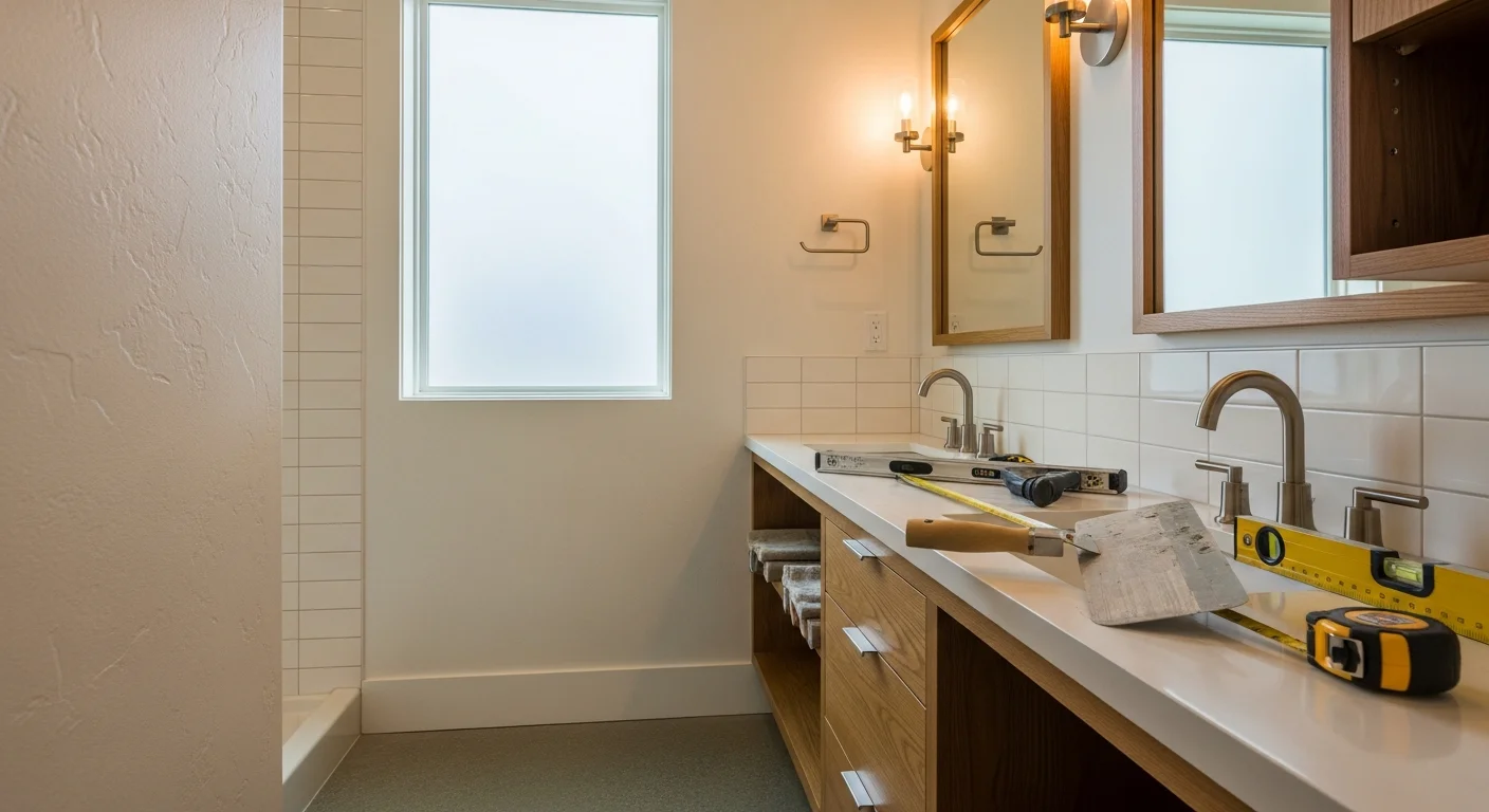 Modern bathroom with tile flooring and updated fixtures
