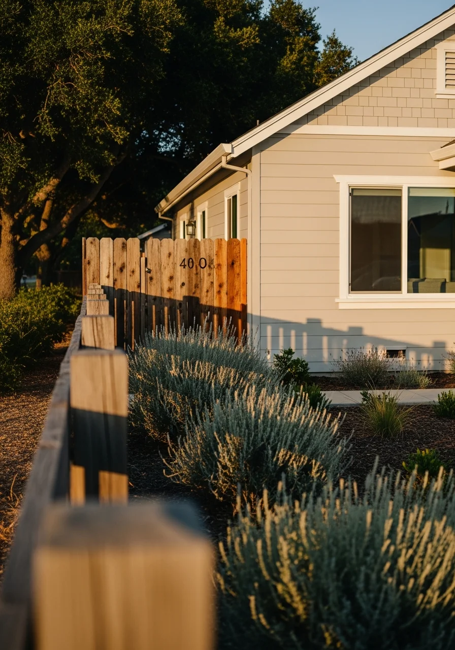 Close-up of a well-maintained Royal Oaks home exterior with native landscaping and clear property boundaries.
