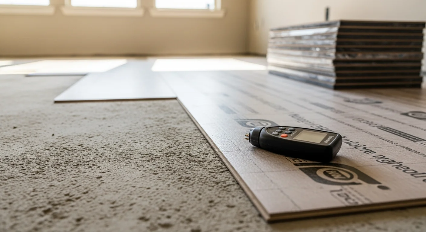 Freshly installed flooring in a Royal Oaks, CA home showing clean, level surfaces in a residential living area. NN Construction flooring installation work visible across an open-plan room with natural light from a side window.