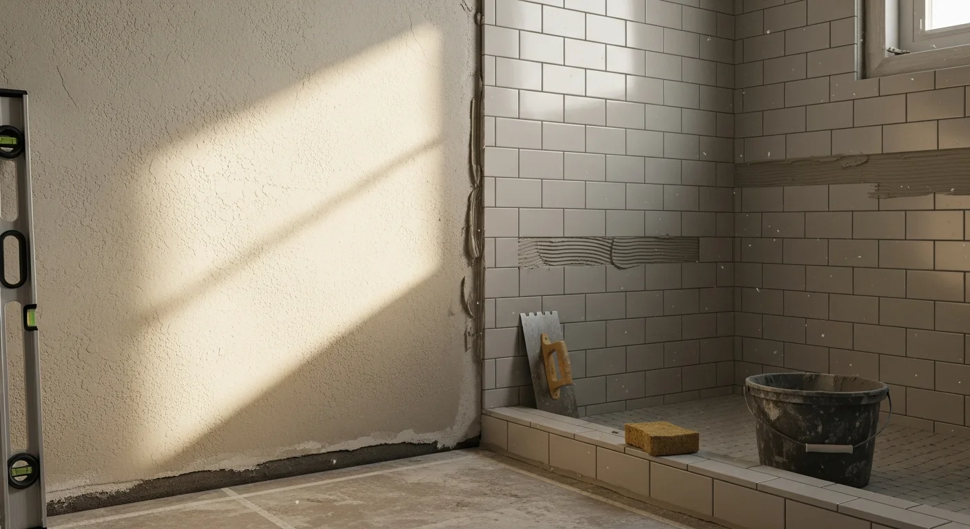 A freshly tiled bathroom shower in a Royal Oaks home, showing clean grout lines on floor and wall tile. The installation covers the full shower surround with a watertight, level finish.